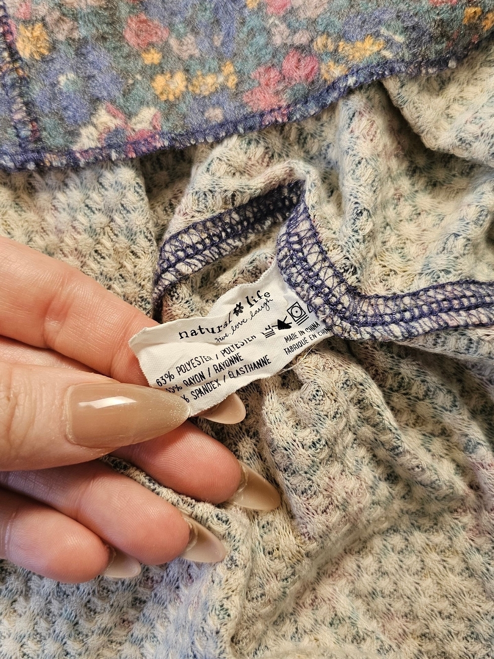 Natural Life Floral Waffle Knit Henley Top Pastel Cottagecore Boho Medium - Picture 5 of 6